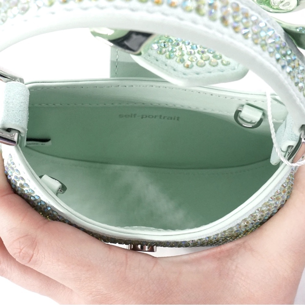 ❌SOLD❌ NWT [Self-Portrait] Crescent Bow Rhinestone Top Handle Mini Bag Green - Picture 10 of 16